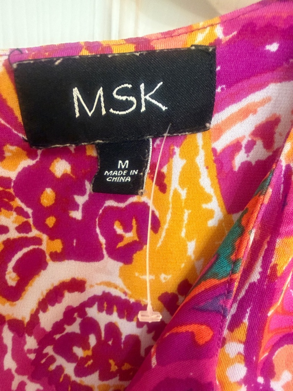 NWOT - MSK Pink & Yellow Paisley Sleeveless Midi Dress with Gold Front Zip